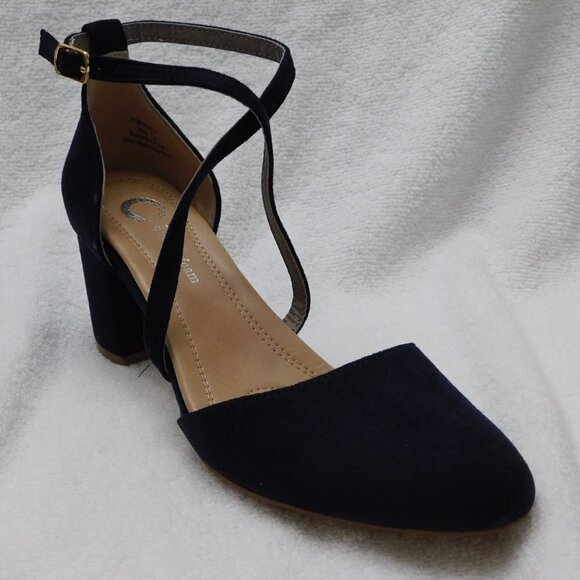 W529 Journee Collection Navy Womens Foster Round Toe Slingback Heels Size 7.5 M - Picture 1 of 4